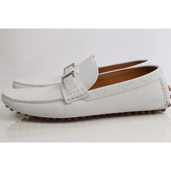 Louis Vuitton White Leather Monogram Canvas Hockeinheim Loafers Moccasin 8.5 M - Picture 13 of 17